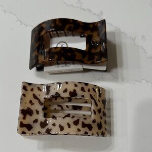 Teleties 1 Dark & 1 Blonde Tortoise Medium Flat Rectangle Hair Clip